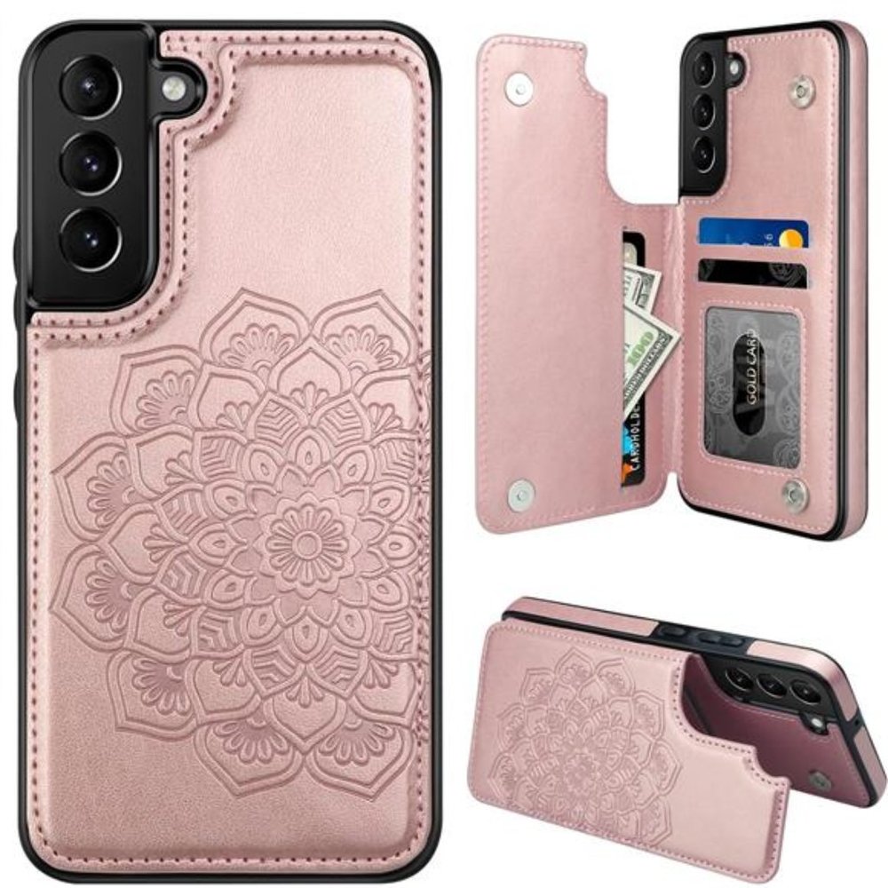 Samsung Galaxy S22 Case with Card Holder,Flower Magnetic Back Flip Case